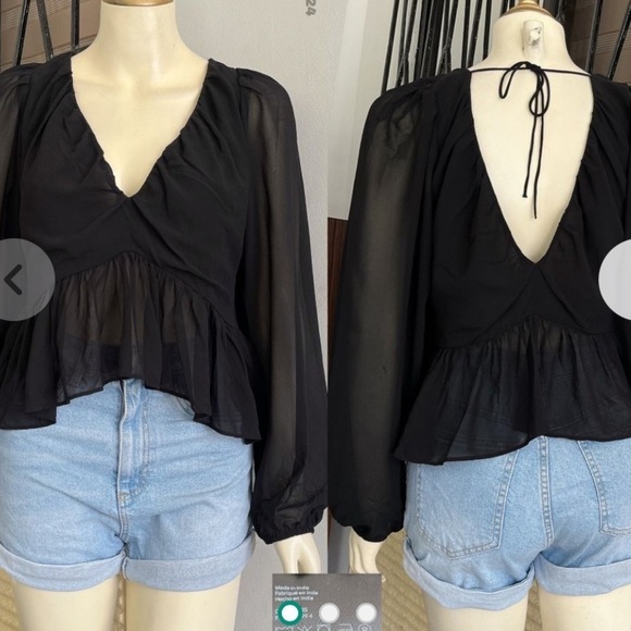 NWT,H&M, Excellent Wardrobe Add, Black Peplum-Top, Adjustable Tie-Back, Size XL - Picture 1 of 11